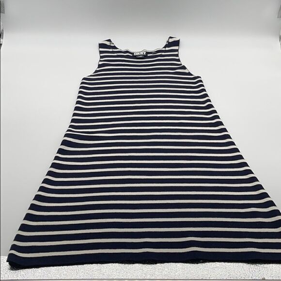 DKNY Navy White Striped Knit Sleeveless Dress SMALL - Picture 8 of 12